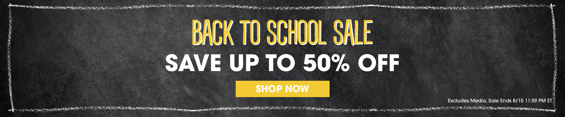 Back to school sale. Save up to 50% off. Excludes media. Sale ends 8/15 11:59 PM ET